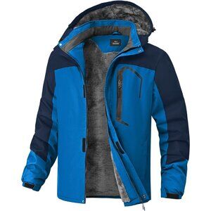 Men's Winter Navy Blue Jackets Waterproof Warm Fleece Ski Jacket with Hood